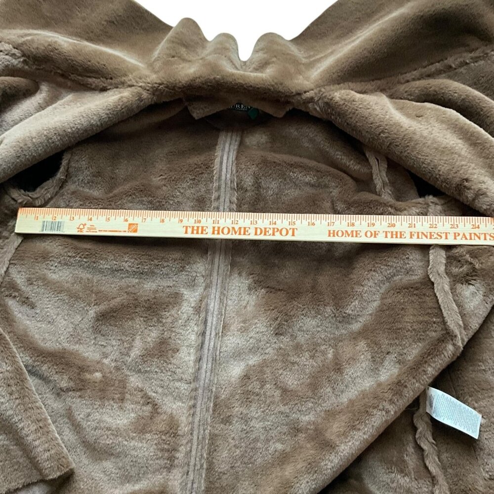Lauren Ralph Lauren Coat Womens Large Brown Faux Shearling Fleece Drape Collar - Picture 12 of 14